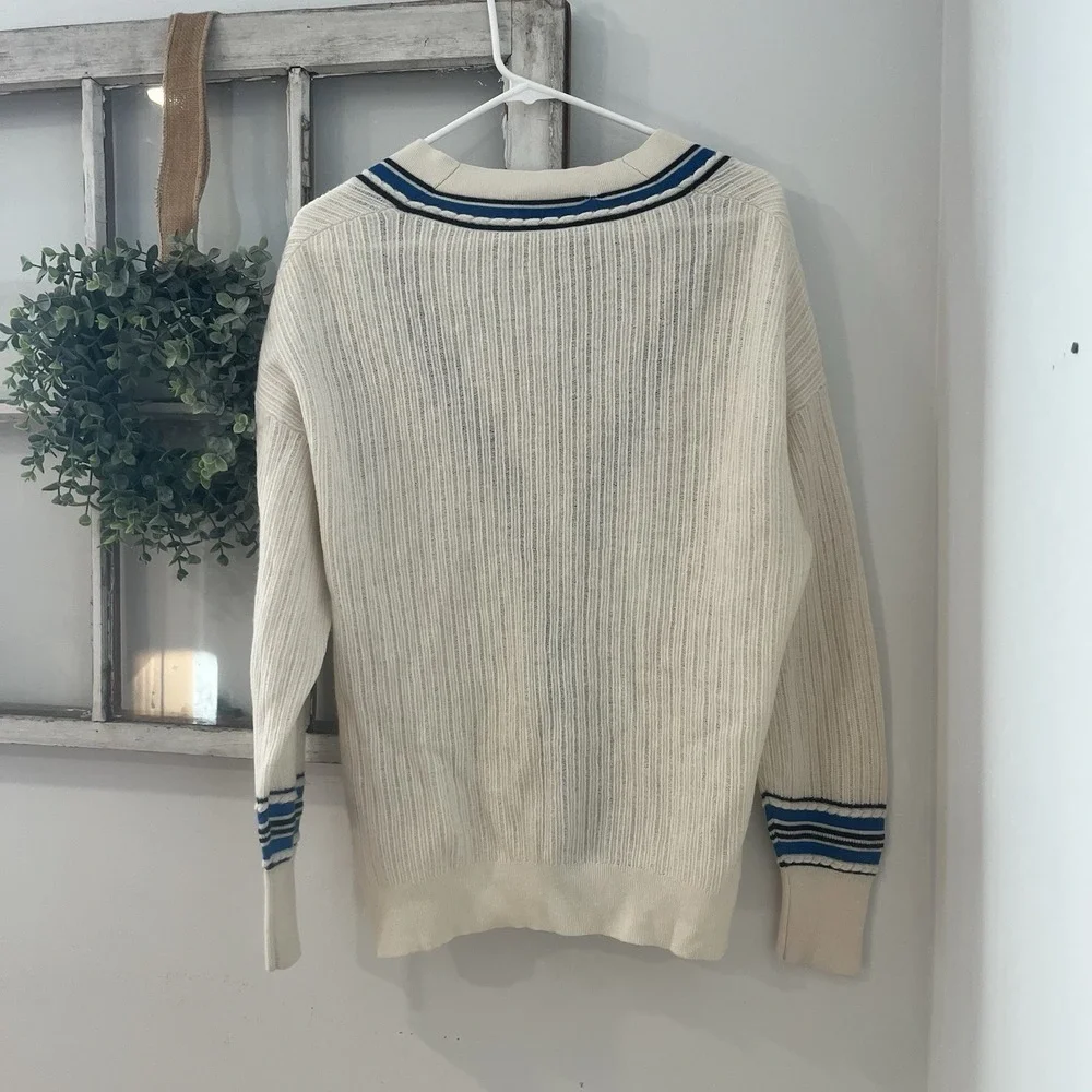 Rag & Bone Chalk White Knit Dianna Merino Wool Blend‎ Cardigan Sz L Read Dscrpt